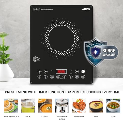 Image of Milton Elio Elite 21.0 Slim Portable Induction Cooktop | Child Lock, LED Display Panel, 5KV Surge Protection, Timer & Preset Menu Functions, Fast Cooking |2100 W Slim Feather Touch | 3-Year Warranty