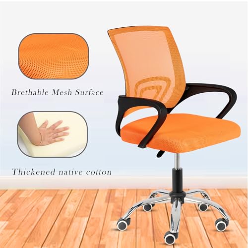 Image of Casa Copenhagen Mesh Mid Back Office /Study /Computer /Revolving /Desk Chair for Work from Home -Metal Base, Height Adjustable Seat -Orange& Black Handle