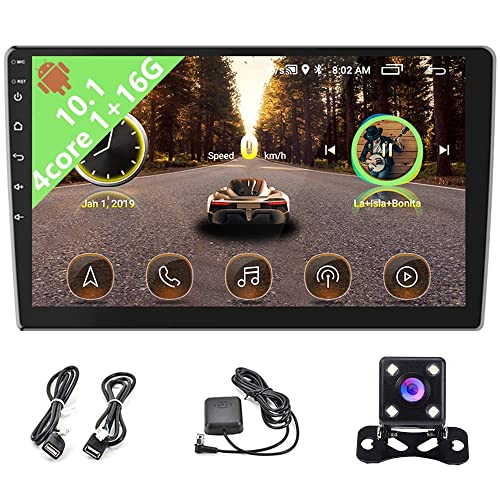 1+32G Android Double Din Car Stereo Audio HD 1080P 10 inch Touchscreen in-Dash GPS Navigation Head Unit Support WiFi Bluetooth FM Radio EQ ASP USB Android/iOS Mirror Link + Rear View Camera