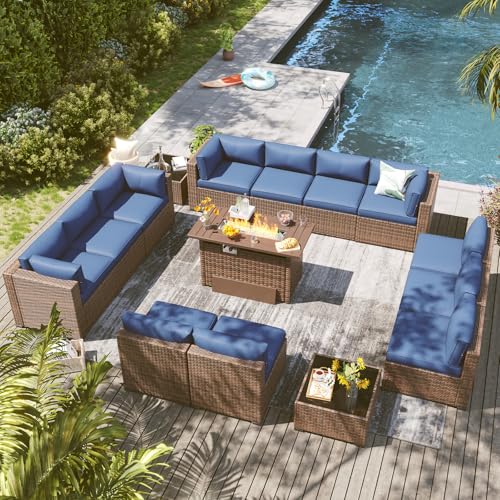 LazySunsets 15-Piece Wicker Patio Set with Fire Pit