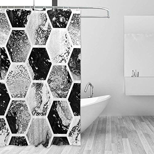 Rideau de douche hexagone blanc cassé en polyester lavable avec crochets - 5