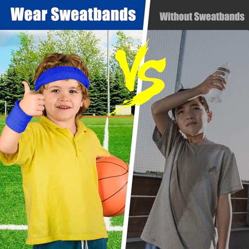 Image of Libima Kids Sweatbands Bulk Boys Headband for Sports Kids Cotton Terry Youth Sweatbands Elastic Sports Headbands Wicking Athletic Bands for Team Activity