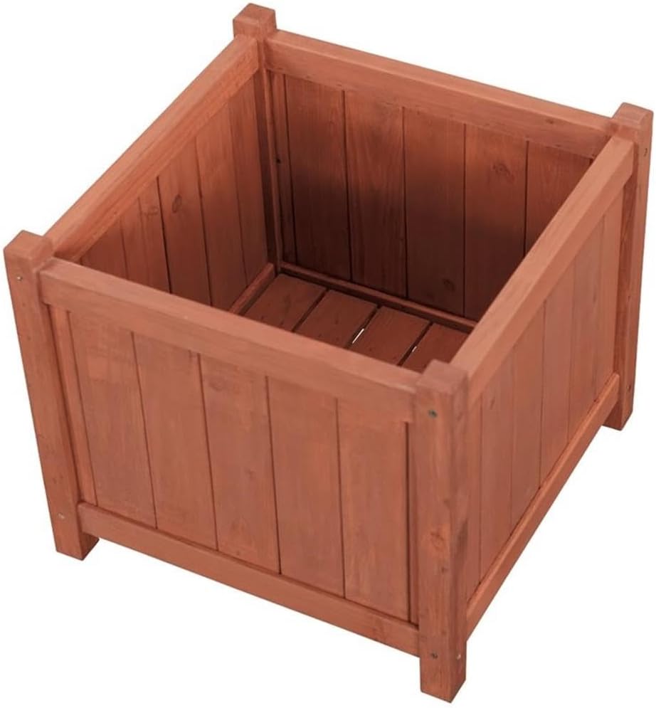 Leisure Season PB20011 Square Wooden Flower Planter Box - Brown - 1 Piece - Indoor, Outdoor Gardening - Raised Garden Bed for Vegetables, Fern, Plants - Elevated Containers, Weed Blocker, Raised Feet