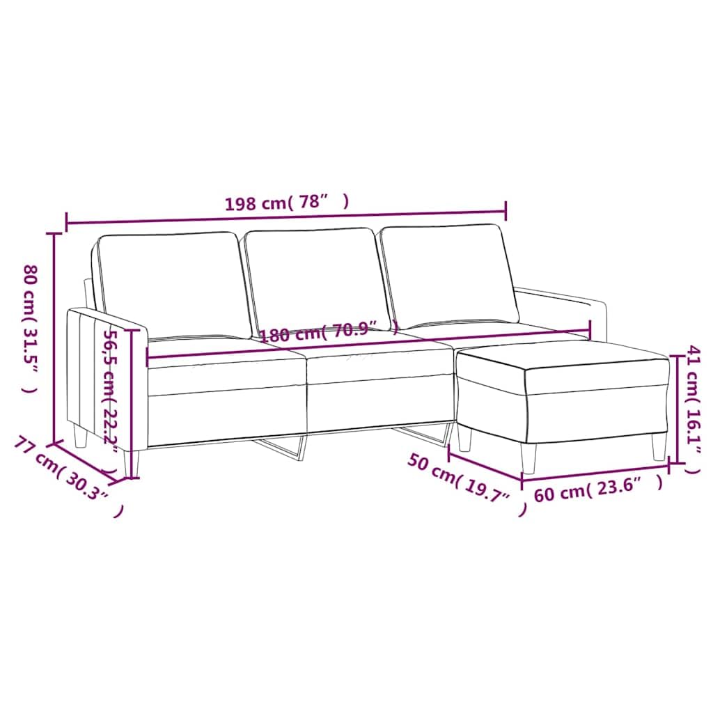 Sofa 3-osobowa z taboretem, brązowa, szerokość siedziska 180 cm, aksamitne pokrycie, wytrzymały metalowy stelaż, wygodne doświadczenie siedzenia do salonu