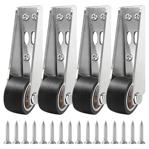 4 Pcs Gate Wheels for Wooden Gates with 16 Stainless Steel Screws, Furniture Castors, Rubber Quiet Fence Sliding Casters, Adjustable Height for Gate Gaps, Fits Fences, Tables, Furniture
