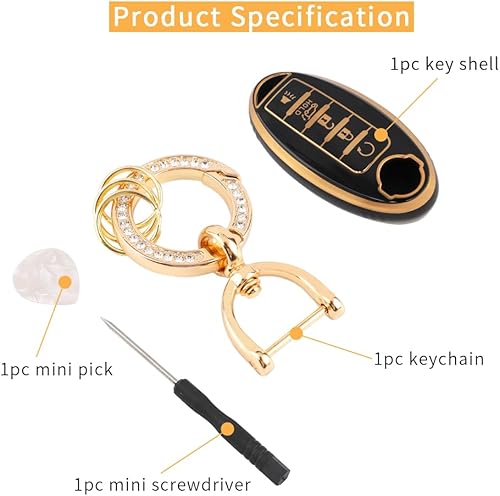 Miniatura 8 de CARFIB Funda para llavero de automóvil de 5 botones para Nissan Rogue compatible con Nissan Altima Sentra, Murano Maxima, accesorios brillantes,
