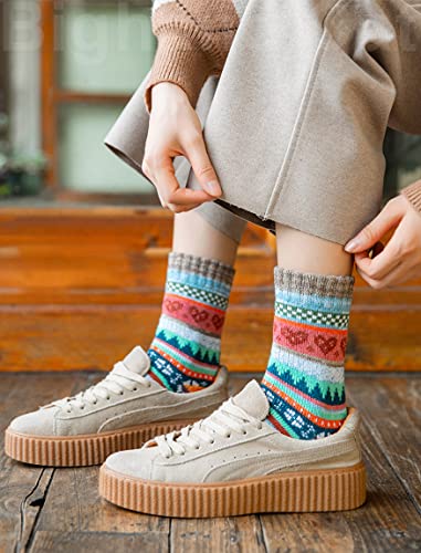 Image of IIG 5 Pairs Women's Vintage Style Thick Wool Warm Winter Crew Socks
