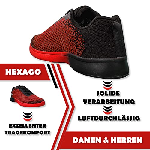 Bowling-Schuhe, Aloha HexaGo, Damen und Herren, für Rechts- und Linkshänder Schuhgröße 35-49 (Rot/Schwarz, Numeric_46)