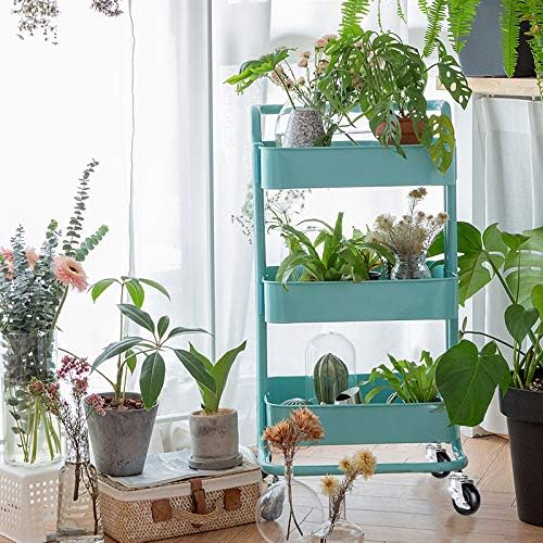 3 Tier Rolling Cart Storage Cart with Wheels, Metal Multi-Functional Organizer Cart with Handle, Movable Storage Organizer for Office, Living Room, Kitchen, Teal
