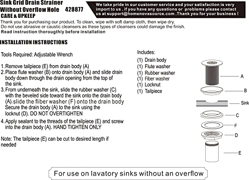Artiwell Grid Drain Strainer Assembly Without Overflow for Bathroom Sink, C.O. Plug Lavatory Drain, Matte Black - Thumbnail 7