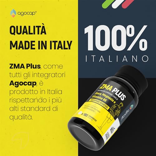 ZMA Alta Concentrazione 180 compresse. Integratore Testosterone Massa Muscolare a base di Zinco, Magnesio e Vitamina B6. Riduce Stanchezza e Affaticamento. NO GLUTINE E LATTOSIO. Zma PLUS da Agocap - 8