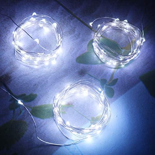 mankinlu Led String Lights, 3 Pack Battery Powered Silver Wire Starry Fairy Lights, Battery Operated Lights for Bedroom, Christmas, Parties, Wedding,Centerpiece,Halloween Decoration (5m/16.5ft White).