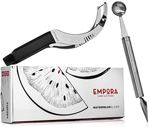 Watermelon Slicer Corer & Server with Melon Baller and Carver, Stainless Steel Cutter with Unbreakable Pin