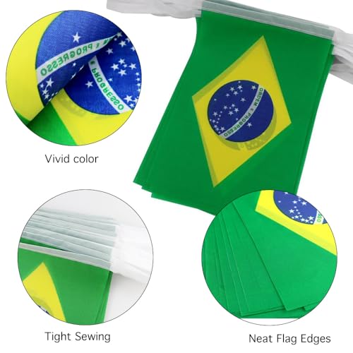 Image of Brazil Flags Brazilian String Flag Banners for Patriotic Events Independence Day Sports Bars Inside Outside Decorations 33 Feet 30 Flags