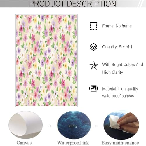 Póster de pared floral rústico en acuarela de 60x80 cm ideal para decorar un salón moderno beige 3