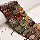 Note: All stones are unique and may vary from the one shown in the picture Material: Natural Red Creek Jasper ( Not Treated or Dyed ); Shape: Double Drill Rectangle; Color: Multi-color Size: 10x20mm - Approx 20 Beads Per Strand; Hole Size: Approx 1.2...