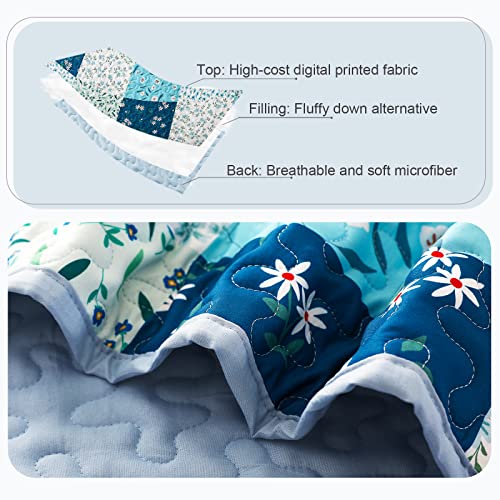 Whale Flotilla 3-Piece Printed Queen Size Quilt Bedding Set With 2 Pillow Shams Lightweight Reversible Bedspreads Coverlet Set For All Season, Blue #TOP3