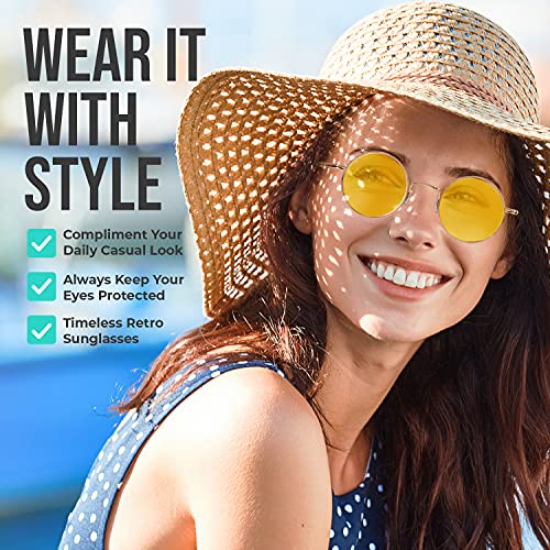 Yellow Sunglasses For Women Men Hippie Round Glasses 70S Tinted Yellow Lens #TOP3