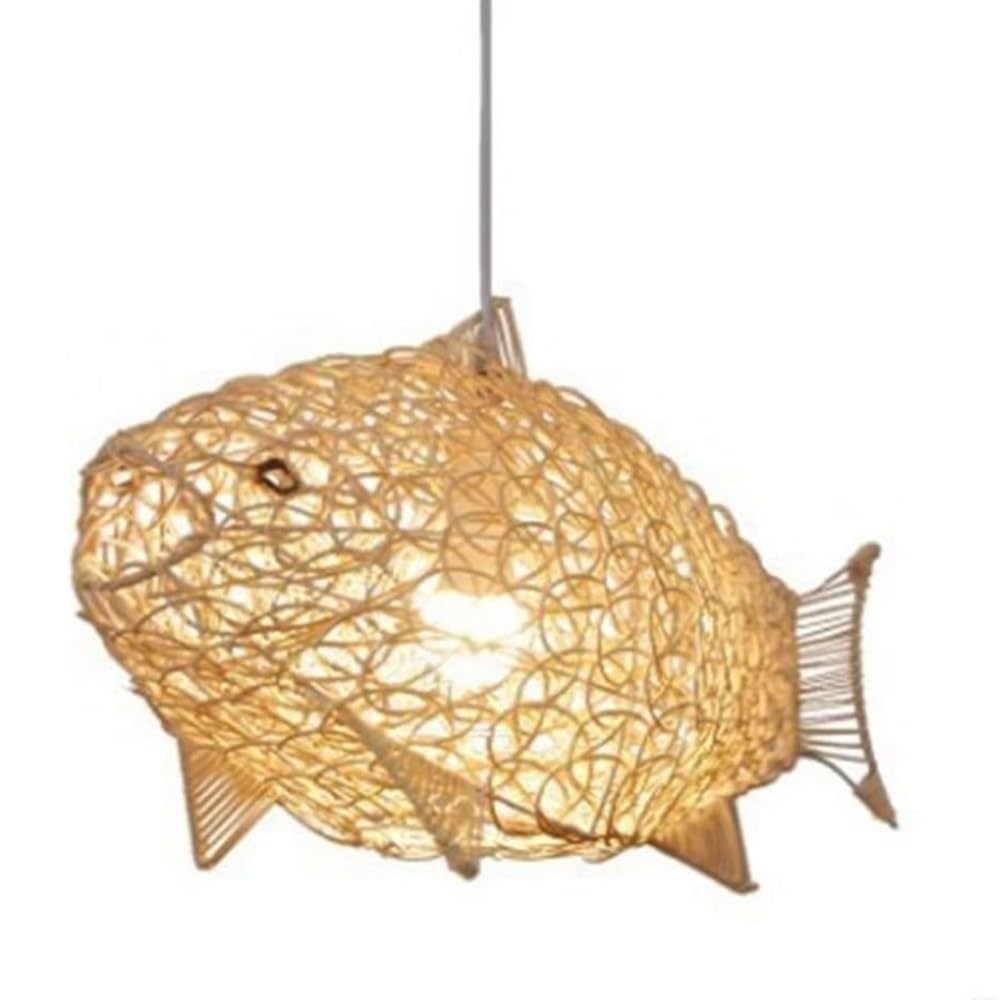 JUAKSQZYI Chandeliers 24 inch Fish-Shaped Rattan Woven Pendant Light Rustic Farmhouse Chandelier for Dining Room Living Room Kitchen(Color1)