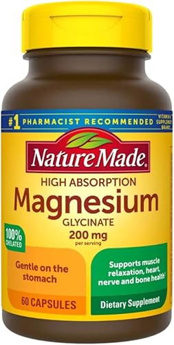 Nature Made - Glicinato de magnesio de 200 mg de alta absorción por porción, 60 cápsulas, suministro para 30 días  Apoya la relajación muscular, la