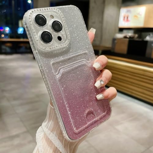 Étui portefeuille iPhone 11 rose dégradé avec porte-carte et strass brillants
