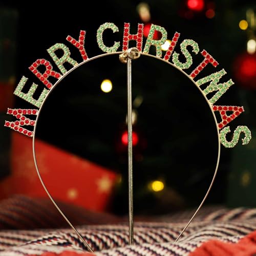 Acenail Christmas Headband Rhinestone Xmas Headpiece Glitter Holiday Headbands Christmas Hair Accessories for Women (Red Green)