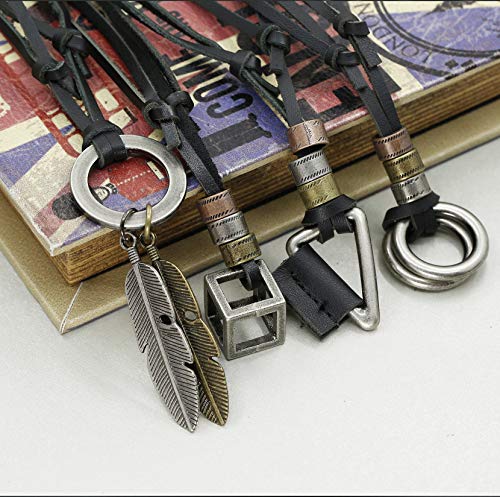 Joerica 4Pcs Leather Necklace For Men Women Vintage Feather Cube Chain Necklace Adjustable #TOP2