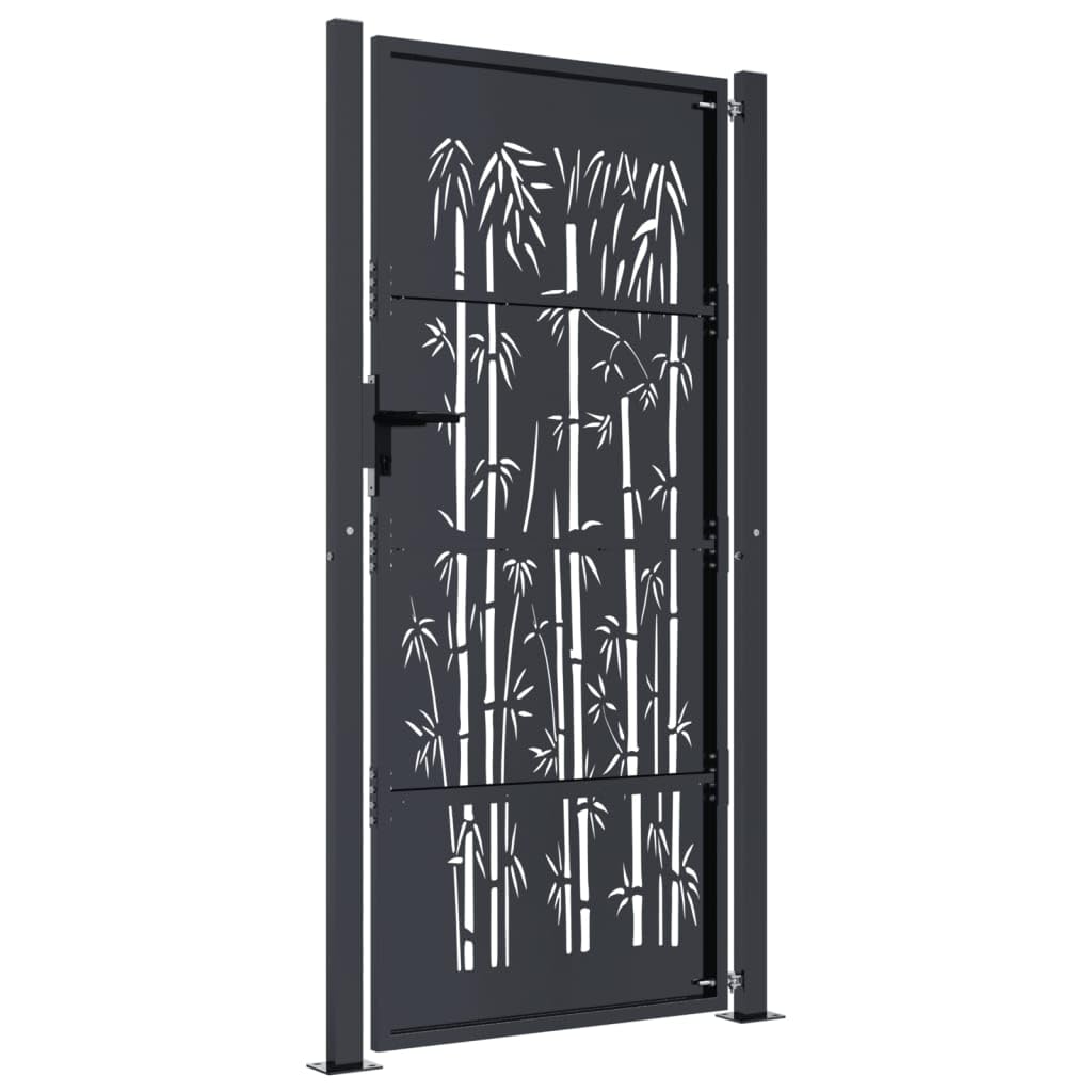 HUAKEHOM Gartentor Anthrazit Gartentür Abschließbar Hoftor Eingangstor für Garten Terrasse Tor Zauntor Gartenpforte 105x205 cm Stahl Bambus-Design