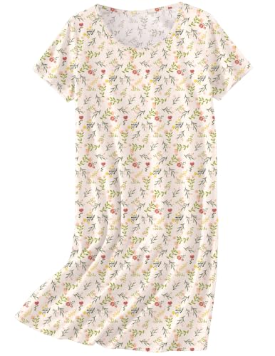 Image of Ekouaer Cotton Nightgowns for Women Short Sleeve Sleepshirts Soft Sleepwear
