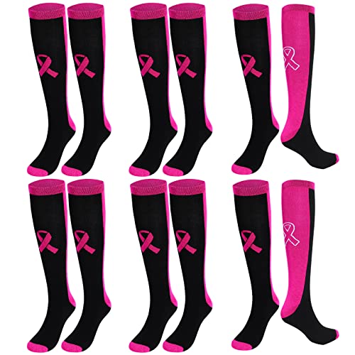 Calcetines de cáncer de mama deportivos largos con cinta rosa de concienciación para sóftbol