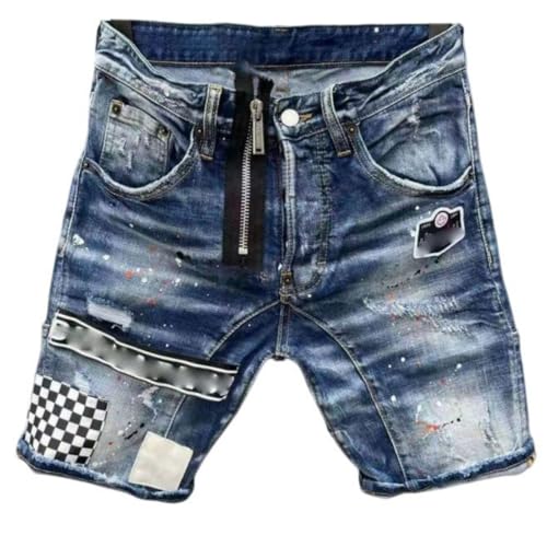 Short en jean patchwork coupe droite pour un look streetwear sans compromis