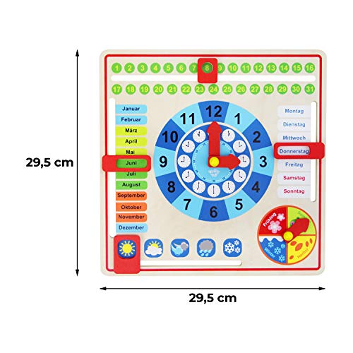 Tooky Toy Holz Jahresuhr für Kinder - Lernuhr - Kalenderuhr - Lerntaffel - Uhr, Wochentage, Monate, Jahreszeit, Wetter… – Bild 5