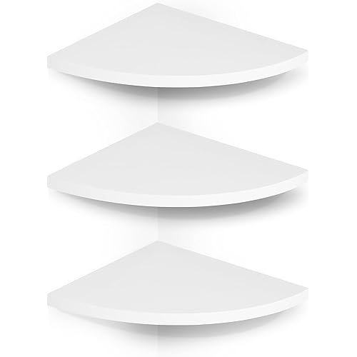 NHZ Corner Shelf Wall Mount 3 pcs, Corner Shelf Natural Wood Floating Shelves Wall Shelves for Bedroom Living Room Bathroom Kitchen (White)