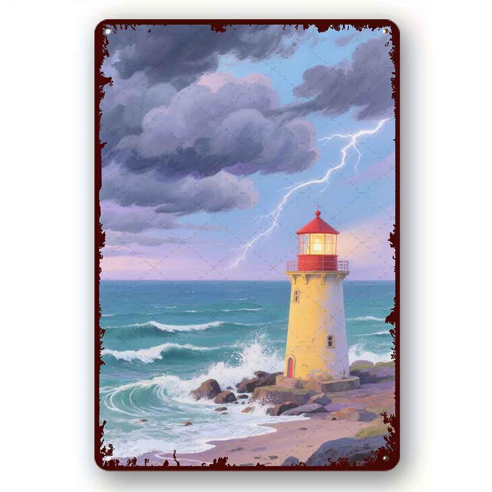 peiyeety Retro Tin Sign Funny Lighthouse in the storm For Home Office Coffee Bar Club Pub Metal Sign Funny Home Decor 8x12 Inch