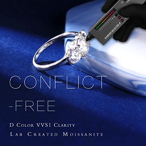 MOOSEA 3 Stone Moissanite Rings for Women, 2CT D Color VVS1 Clarity Round Cut Lab Created Moissanite Ring 14K Rose White Gold Vermeil Rings for Women Anniversary Ring3