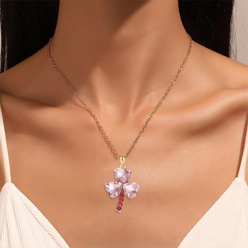 Dreuyet St Patricks Day Necklace Rhinestone Crystal Irish Shamrock Clover Green Necklace for Women Shiny Charm Lucky Pendant Three Leaf Necklaces Irish Holiday Jewelry Gift - Image 3