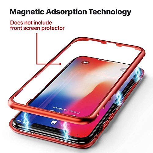 Image of The Little Shop Back Cover Case for Realme 5 Pro Magnetic Metal Frame Tempered Glass (only at The Back) with Built-in Magnets Bumper Hard Back Case (Red)