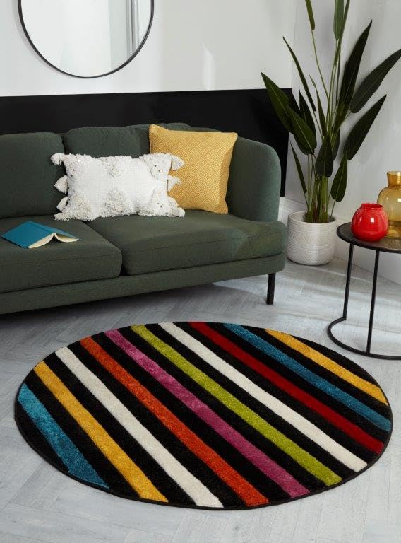 Lord of Rugs Quality Handcarved Geometric Design Rainbow Multi Coloured Rug Stilo Multi Circle 133x133 cm (4'5"x4'5") Round โ image 1