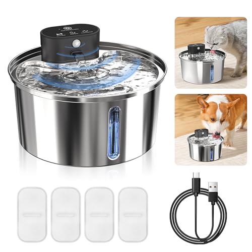 Fonte De Água Sem Fio Em Aço Inoxidável Para Gatos, Bebedouro Automático De 3,2 Litros Com Sensor De Movimento, Bebedouro Para Cães E Gatos De Interior