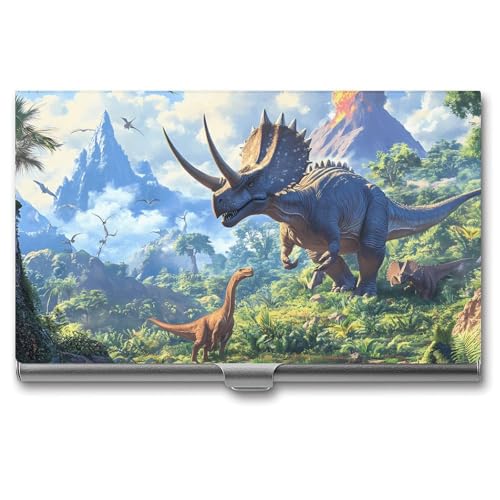 Triceratops Dinosaur Ancient Jungle Business Card Holder Slim Credit Case Pocket Name Case Wallet for Men Women