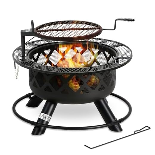 BALI OUTDOORS Wood Burning Fire Pit with Quick Removable Cooking Grill, Black, 32in