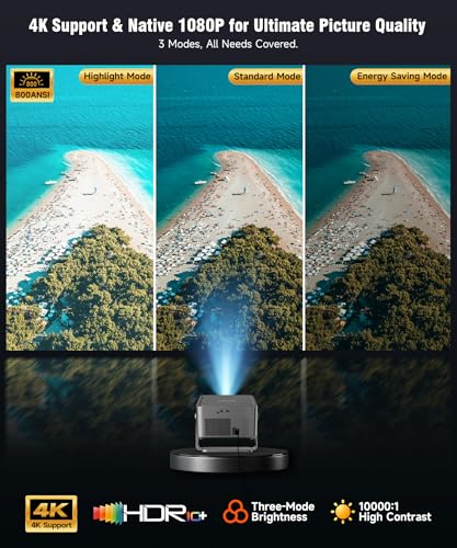 Image of Magcubic 4K Smart Projector with WiFi and Bluetooth, 800 ANSI, TV Stick Built-in, Auto Focus & Keystone, Voice Control, 180 Rotatable Portable Movie Proyector for Home Theater Outdoor Bedroom