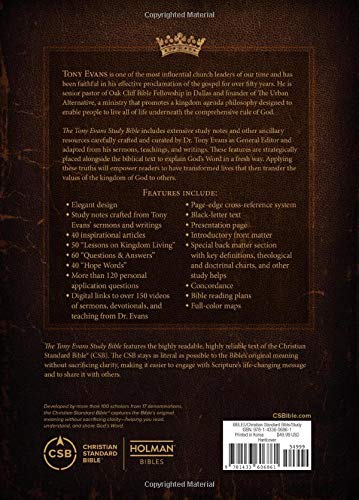 Csb Tony Evans Study Bible, Hardcover, Black Letter, Study Notes And Commentary, Articles, Videos, Charts, Easy-To-Read Bible Serif Type #TOP1