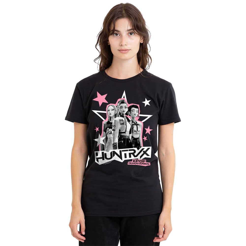 Kpop Demon Hunters Huntrix Scrapbook Stars Ladies T Shirt, Black, Medium