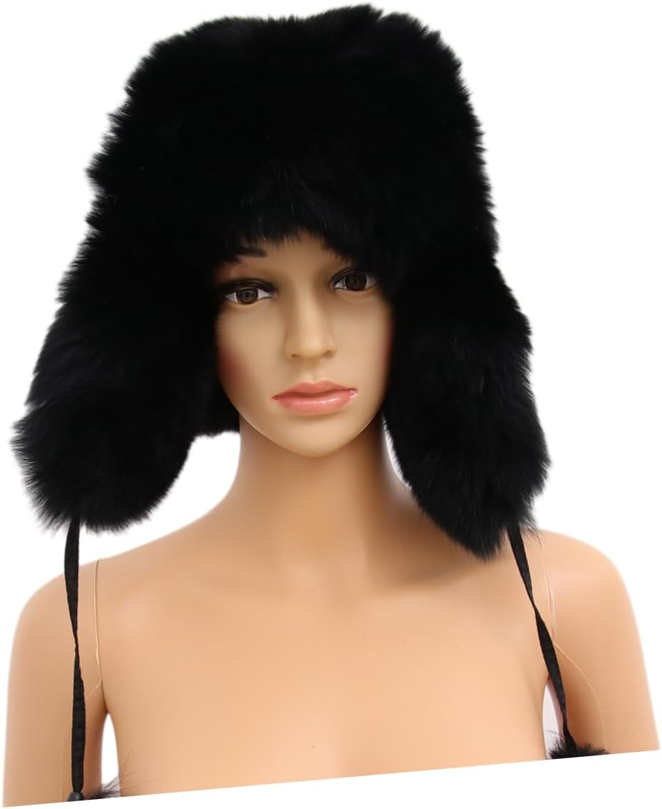 Didiseaon Xmas Fur Hat for Women Girls, Warm Fashion Winter Black Fur