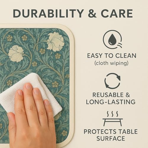 Image of Premium Faux Leather Placemats Ornate Teal | Floral Pattern | Waterproof, Heat Resistant, Washable Dining Table Mats (Pack of 2)