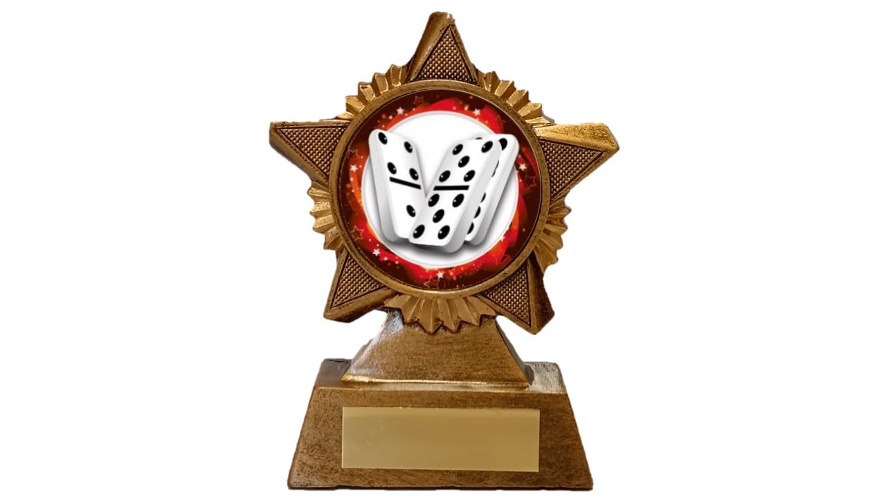 Troshow Antique Gold Dominoes Trophy Award Premier Star 120Mm Heavy Resin Free Engraving -Troshow1-Gd