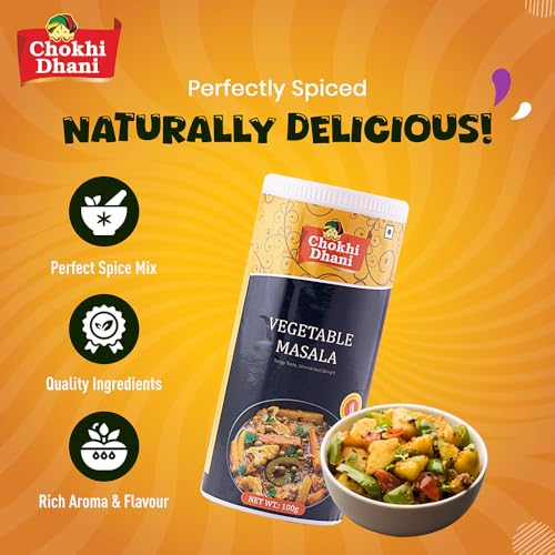 Image of Chokhi Dhani Vegetable Masala 100g | Mixed Veg Curry Masala Powder | All-Purpose Sabzi Masala | Authentic Indian Spice Blend for Gravy & Dry Dishes | Homemade Style | No Preservatives
