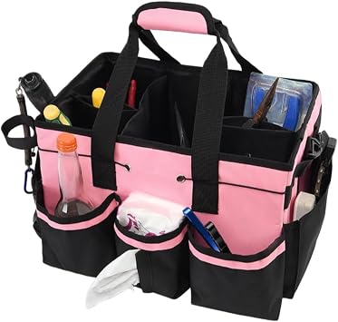 Large Capacity Cleaning Supplies Storage Bag, Tote Bag, Multifunctional Hardware Storage Tool Bag, Canvas Tool Box, Multifunctional Work Bag Pink