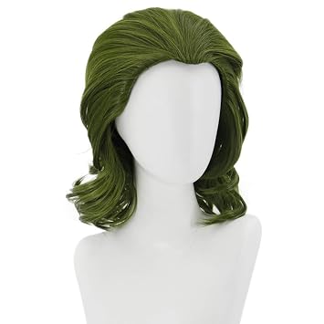 PATTNIUM Mens Green Wig Short Wavy Dark Green Wig for Men Boys Synthetic Hair Wigs Cosplay Costume Wigs